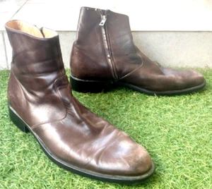 Botas de motociclista vintage para hombre Bally Sirob de cuero marrón con cremallera talla 13 hechas en Italia - Imagen 1 de 9