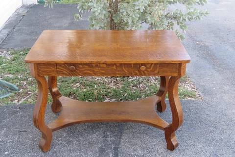 Early 1900s Empire Solid Tiger Oak Writing Office Desk 3620 Cover