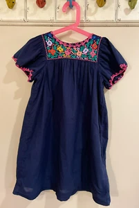 Crewcuts Girls Dress Size 8 Years Embroidered Floral Navy Summer Woven Cotton - Picture 1 of 4