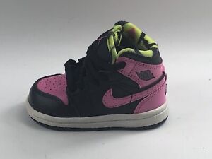 Nike Air Jordan 1 Retro High Black & Pink Kids Toddler Size:3C Shoes