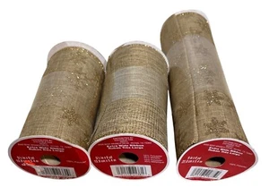 2 Gold Glitter Snowflake Extra Wide Ribbon 1 Roll Solid Tan Gold 6 Yards Each - Picture 1 of 7