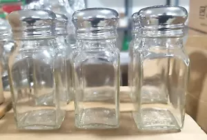 (SIX UNITS) 2 oz SQUARED GLASS SALT/PEPPER SHAKER WITH S/S MUSHROOM LID, 4" TALL - Picture 1 of 8