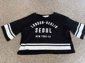 Girls 10-12 Top Black Pink Mesh H&m 94 Magical Crop Casual Sports - Picture 1 of 4