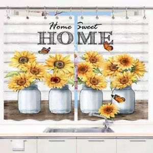 Daisy Sunflower Curtains for Kitchen Bedroom Cafe Home Décor 2 Panels w/ Hook - Picture 1 of 10