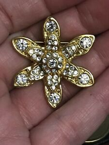 Star Flower Rhinestones Vintage Pin Brooch Gold D-2609