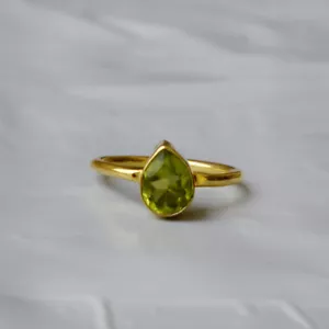 Peridot Gemstone 14K Yellow Gold Gift Ring, Pear Cut August Birthstone Gift Ring - Picture 1 of 6