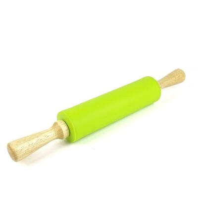 Silicone Rolling Pin Non-Stick Dough Roller w/ Wooden Handle for Pastry Kitchen - Image 1 of 4