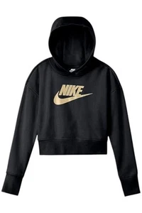 Nike Kid's Girl's Sportswear Club Fleece Crop Hoodie Black - Picture 1 of 1