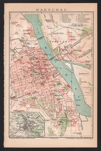 EUROPA. POLEN. STADTKARTE VON WARSCHAU. Antike Mapp. um 1892 - Bild 1 von 4
