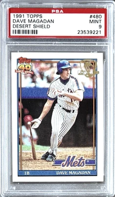 1991 TOPPS DESERT SHIELD #480 DAVE MAGADAN PSA 9 MINT METS - Image 1 of 2