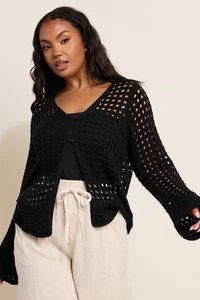Yours Curve Womens Plus Size Button Through Crochet Cardigan - Picture 1 of 7