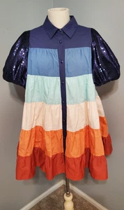 Vestido Queen of Sparkles S Nuevo sin Etiquetas Azul Arco Iris Colorido Lentejuelas Manga Queen Hearts - Imagen 1 de 9