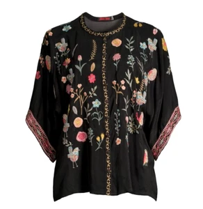 💕$280 BLUSA NEGRA MANGA KIMONO BORDADA ROYLANE TALLA GRANDE JOHNNY WAS NUEVA - Imagen 1 de 4