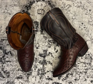 Lucchese Mens' Size 11 D Sienna Full Quill Ostrich Brown Derby Calf Cowboy Boots - Picture 1 of 23
