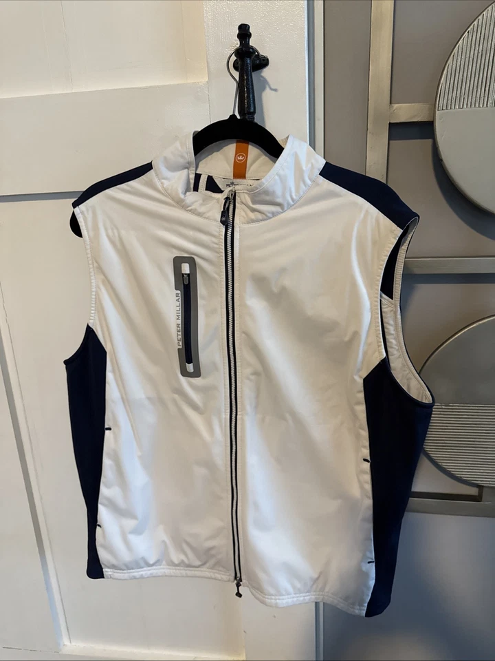 Chaleco Peter Millar Para Hombre Grande Blanco Azul Marino Hyperlight Fuse Golf Resistente al Agua Foto 1 de 4