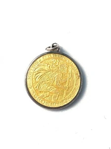 Vintage Sterling Silver Golden Yellow Enamel St Christopher Pendant Medal - Picture 1 of 6
