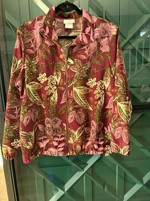 Blair винтажный бордовый цветочный женщины молнии куртка - размер M - Изображение 1 из 4