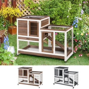 Wooden Rabbit Hutch Bunny Guinea Pigs House Cage Wheels Indoor - Picture 1 of 23