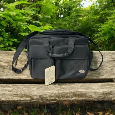 Bolso de mano para computadora portátil American Tourister correa acolchada de nailon negro dividido Foto 1 de 4