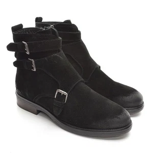 Men Paul Branco Monk Strap Boots 42 / 9 Burnished Black Suede Shoes New in Box - Picture 1 of 8