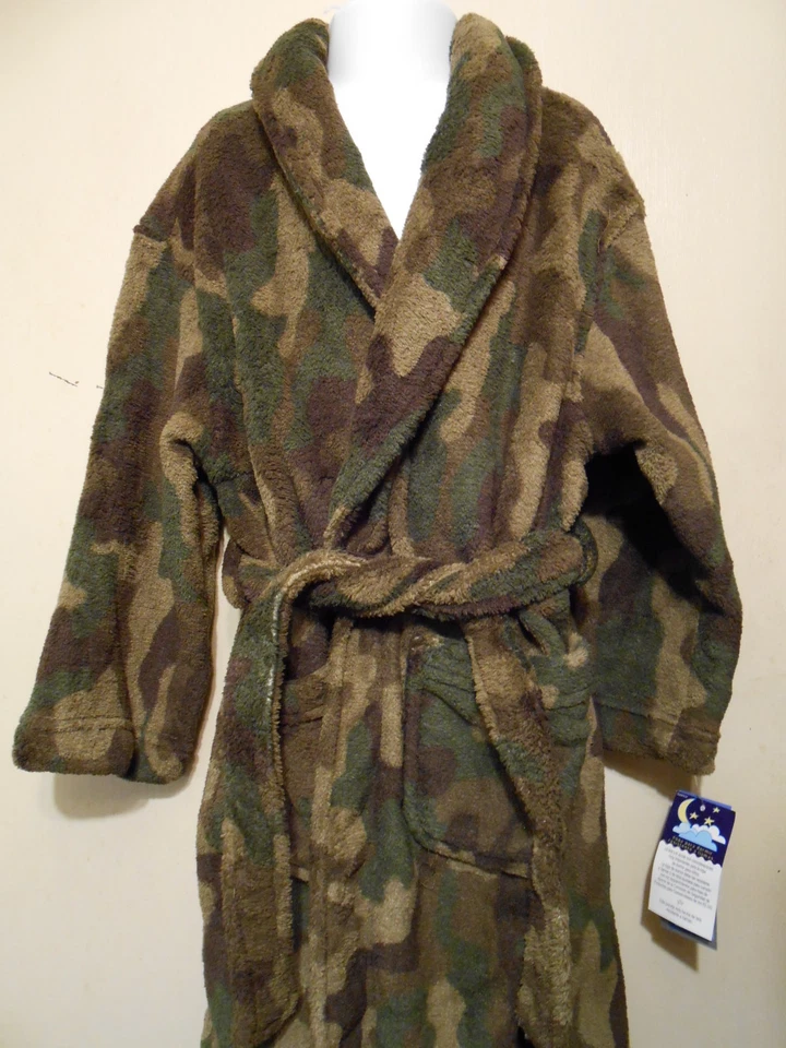 Joe Boxer Camouflage Boys Plush Fleece Wrap Robe Gray Olive XS/4-5 NWT - Image 1 of 1