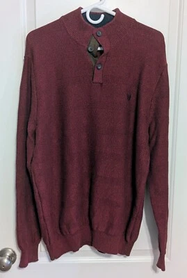 Chaps 1/4 Button Mock Neck Pullover Sweater Maroon Mens XL - Image 1 of 4