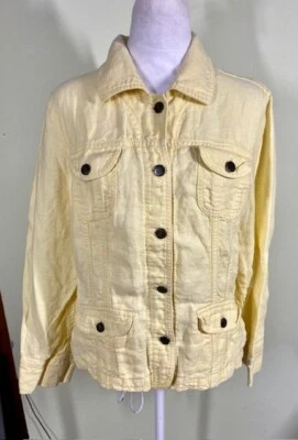 J. Jill Womens Sz M 100% Linen Yellow Long Sleeve Shacket Minimalistic Coastal - Image 1 of 4