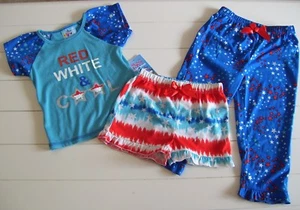 Bunz Kidz 3 Pc Red White & Cool Shirt Shorts and Pants Pajamas July 4th Sz 4 - Picture 1 of 5