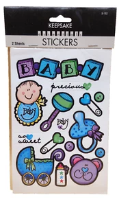 Keepsake Essentials BABY BOY Stickers Stroller, Rattle 2-Sheets Scrapbook, NEW - Picture 1 of 10