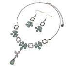 Platinum Plated Rhinestone Crystals Light Green Stones Floral Jewelry Set