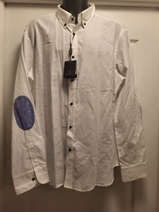 Massimo Dutti Italian Dress Shirt Elbow Patches White Waffle Weave Size XXL NEW - Picture 1 of 5