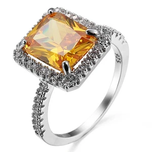 Classic Women Yellow/Champagne Princess Cut CZ 925 Silver Wedding Ring Size 6-10 - Picture 1 of 10