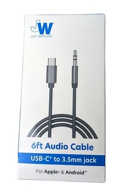 Just Wireless - 6ft 3.5mm to USB-C Audio Cable - Slate Gray -NEW- - Image 1 of 3