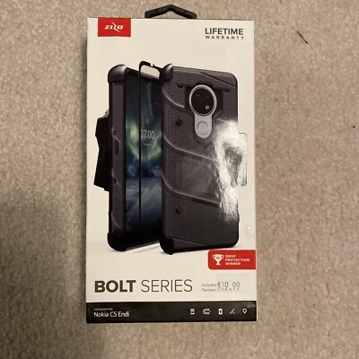 Funda con vidrio templado para Nokia C5 Endi ZIZO BOLT - pistola metal gris y negro Foto 1 de 2