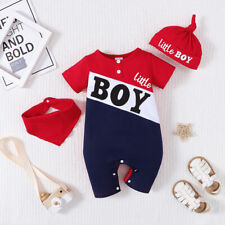 3PCS Newborn Baby Boys Romper Tops Jumpsuit Bodysuit Hat Bibs Outfit Clothes Set