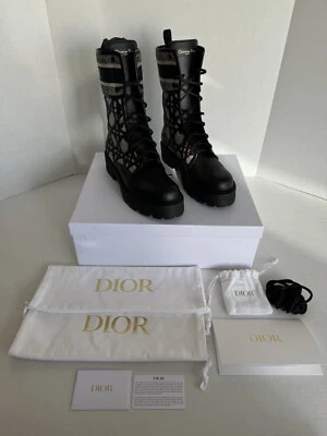 Christian Dior Calfskin D-Major Ankle Boot Black with Deep Blue and Beige NWT 42 - Image 1 of 4