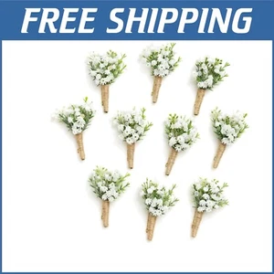 Versatile 10-Piece Wedding Boutonniere Set - Silk Flowers for All Occasions - Picture 1 of 8