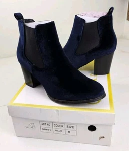 G.N.D. Ankle Boots Women's 8 Blue Faux Suede Block Heel Slip On Chelsea Bootie - Picture 1 of 8
