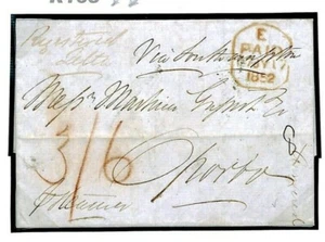 GB QV Cover BRITISH PACKET MAIL Fenchurch St REGISTERED London 1852 Oporto  R163 - Picture 1 of 6