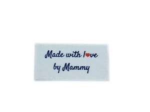 Made with love by Mammy labels tags - Sew In White Ribbon  - 25x40mm Flat - Picture 1 of 1