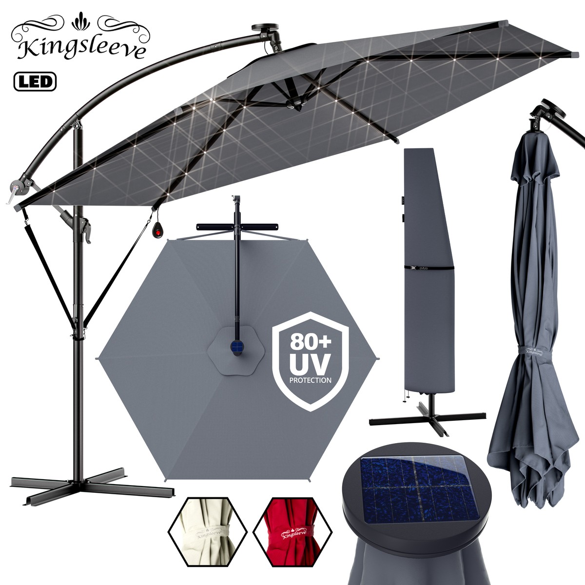 Kingsleeve Sonnenschirm 330cm Mit LED Beleuchtung - Solar Marktschirm