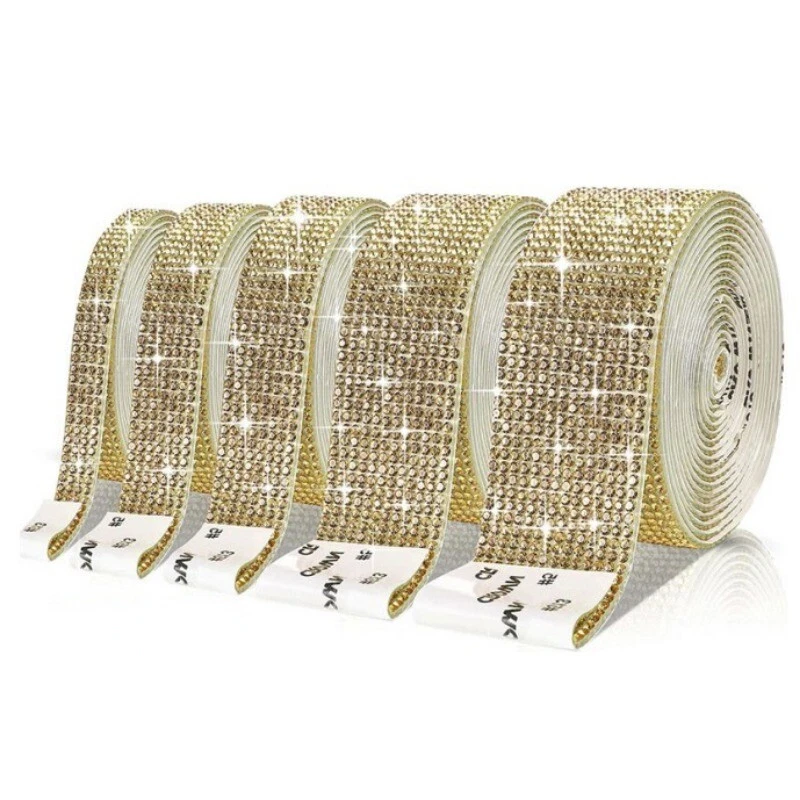 Tiras de cinta autoadhesivas brillantes de estrás de 5 yardas hágalo usted mismo adorno de pegatina de cristal Foto 1 de 4