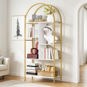 5 Tier Rustic Bookshelf White Bookcase Rack Display Storage Home Living Room - Picture 1 of 10