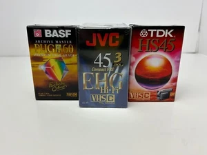 Lot de 5 bandes VHS-C scellées | BASF PHG EC-60 | JVC EHG Hi-Fi 45 | TDK HS45 - Photo 1/2