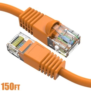 150FT Cat6 RJ45 Network LAN Ethernet UTP Patch Cable Gold Copper Wire Orange - Afbeelding 1 van 5