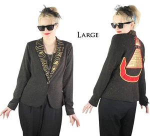 Desperately Seeking 80s Pyramid Style Black Glitter Size Large Susan Jacket - Picture 1 of 10