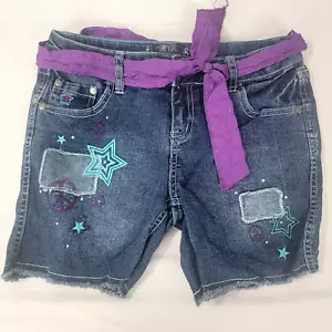 Total Girl Girl's Denim Blue Jean Shorts Embroidered Star Patch Peace Size 12 - Picture 1 of 5