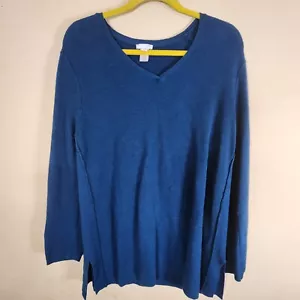 Tunica J. Jill donna XL maglia blu seta misto cotone leggera scollo a V - Foto 1 di 7