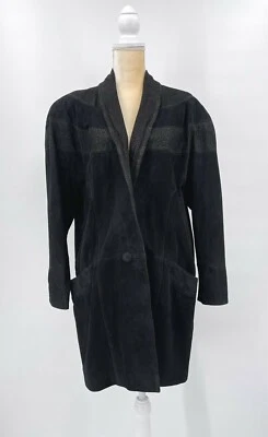 Vintage 80s Avanti Black Suede Jacket Coat Mid- Length Shawl Collar Pebbled Sz L - Image 1 of 4
