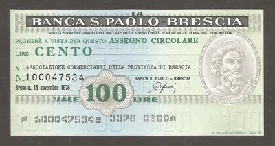 Italy - Banca S. Paolo-Brescia 100 Lire 15.11.1976; UNC; BSPB001; First date - Image 1 of 2